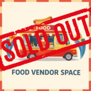 food vendor space text with picture of a food truck and a SOLD OUT stamp over top of it all